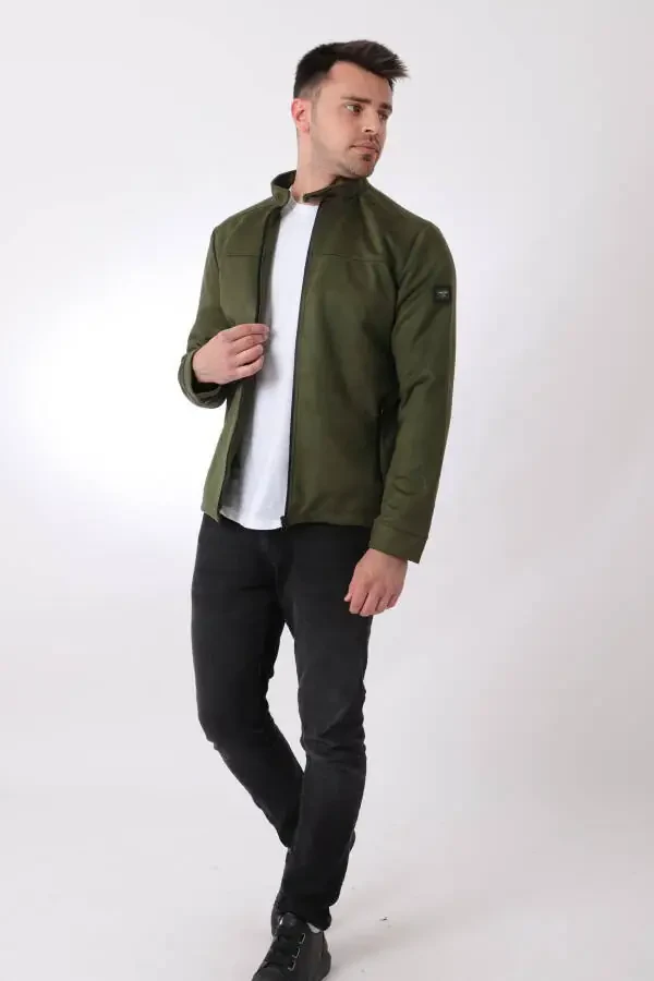 Chest Zippered Stand Collar Suede Seasonal Jacket PLDP 2981 - 3