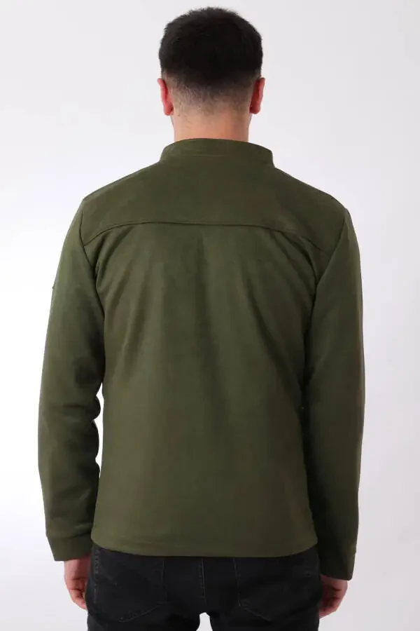 Chest Zippered Stand Collar Suede Seasonal Jacket PLDP 2981 - 5