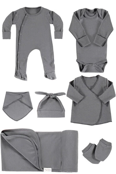 Chester 7 Piece Unisex Organic Cotton Baby Hospital Discharge Set & Newborn Gift Set - Anthracite - TINYLAMB