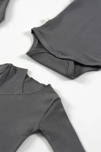 Chester 7 Piece Unisex Organic Cotton Baby Hospital Discharge Set & Newborn Gift Set - Anthracite - 6