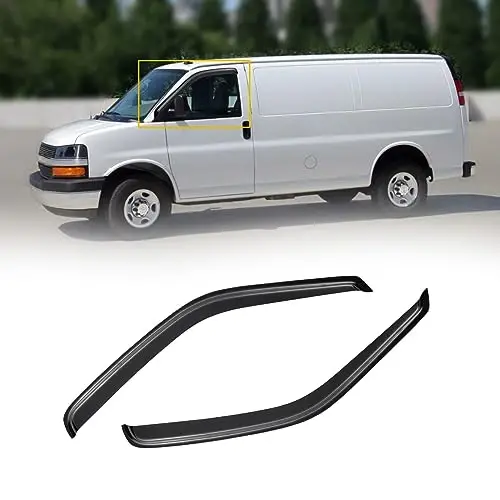 Chevrolet (Chevy) Express / GMC Savana 1996-2025 için Cam Rüzgarlıkları, GMC Topkick C4500 C5500 03-09 / Chevy Kodiak 03-09 için Yağmur Kalkanı Havalandırma Gölge Deflektörü Koyu Füm, Yapıştırmalı, 2 Adet - 1