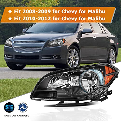 Chevrolet Malibu 2008-2012 İçin LBRST Far Grubu Siyah Gövde Amber Reflektör Şeffaf Lens Sürücü ve Yolcu Tarafı Far - 2