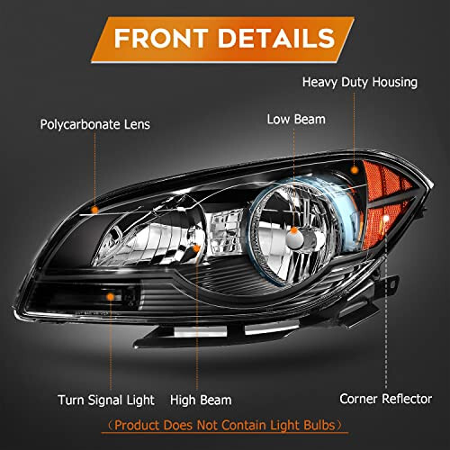 Chevrolet Malibu 2008-2012 İçin LBRST Far Grubu Siyah Gövde Amber Reflektör Şeffaf Lens Sürücü ve Yolcu Tarafı Far - 3