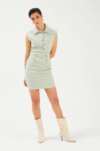 Chevron Pattern Mini Skirt - Teal Green - 3