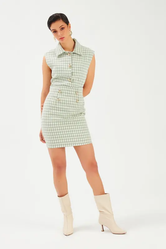 Chevron Pattern Mini Skirt - Teal Green - 3