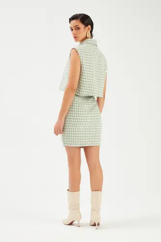 Chevron Pattern Mini Skirt - Teal Green - 7