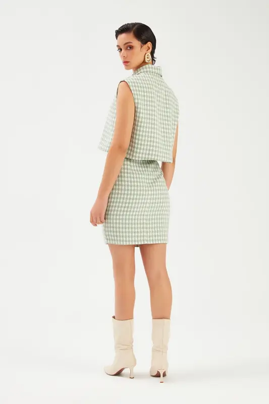 Chevron Pattern Mini Skirt - Teal Green - 7