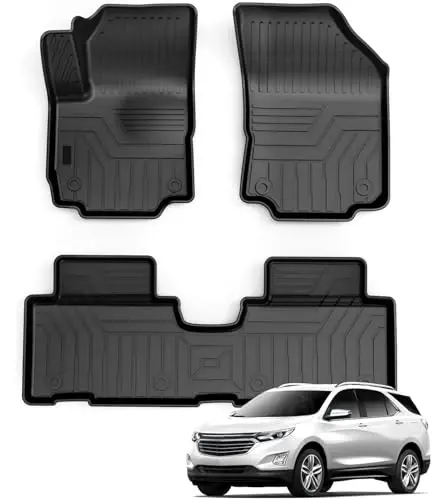 Chevy Equinox/GMC Terrain 2018-2024 için KUST Özel Uyumlu Paspaslar (EV hariç), Equinox Aksesuarları Ön Arka 2 Sıra Astar için Her Hava Koşuluna Uygun TPE Kauçuk Araç Paspasları, Yüksek Kenarlı Kaymaz 