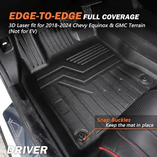 Chevy Equinox/GMC Terrain 2018-2024 uchun KUST maxsus o'lchamdagi pol kovriklari (EV uchun emas), Equinox aksessuarlari uchun barcha ob-havo TPE rezina kovriklari, old va orqa 2 qatorli, baland qirrali sirpanmaydigan - 2