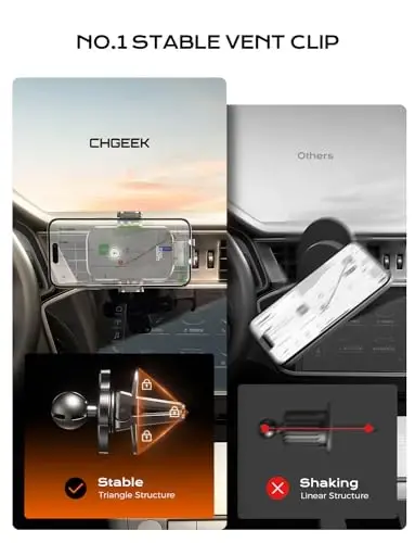 CHGeek Wireless Car Charger Phone Holder Mount, 15W Fast Charging Auto Clamping Phone Holders for Your Car Dashboard Windshield Air Vent Car Accessories for iPhone, Samsung Galaxy, Google Pixel etc - 5