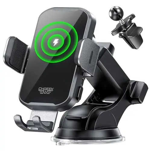 CHGeek Wireless Car Charger Phone Holder Mount, 15W Fast Charging Auto Clamping Phone Holders for Your Car Dashboard Windshield Air Vent Car Accessories for iPhone, Samsung Galaxy, Google Pixel etc - 6