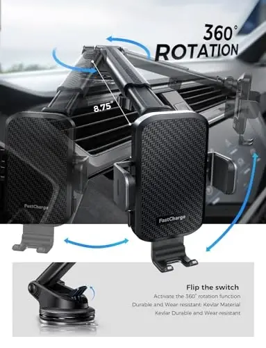 CHGeek Wireless Car Charger with Phone Holder Mount, 15W Fast Charging Auto Clamping Phone Holders for You Car Windshield Dashboard Air Vent Accessories for iPhone, Samsung Galaxy, Google, etc - 5