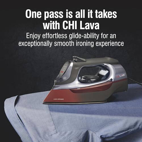 CHI Steam Iron for Clothes with 8’ Ret retractable Cord, 1700 Watts, 3-Way Auto Shutoff, 400+ Holes, Professional Grade, Temperature Control Dial, Lava Infused Ceramic Soleplate, Black (13113) - 3