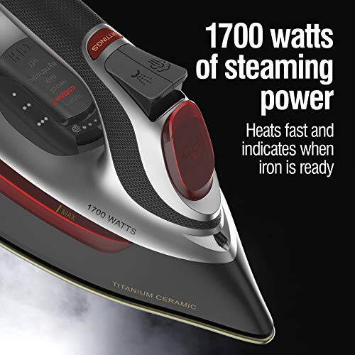 CHI Steam Iron for Clothes with Electronic Temperature Control, Titanium Infused Ceramic Soleplate, 1700 Watts, XL 10’ Cord, 3-Way Auto Shutoff, 300+ Holes, Professional Grade, Silver (13107) - 6