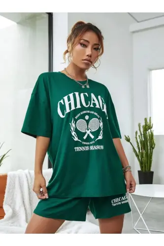 chicago baskılı yeşil takım-yeşilbeyaz 