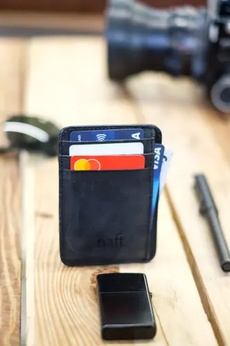 Chicago Black Bi-Fold 8 1 Genuine Leather Practical Card Holder (KEYCHAIN GIFT) - Black - NAFT (1)