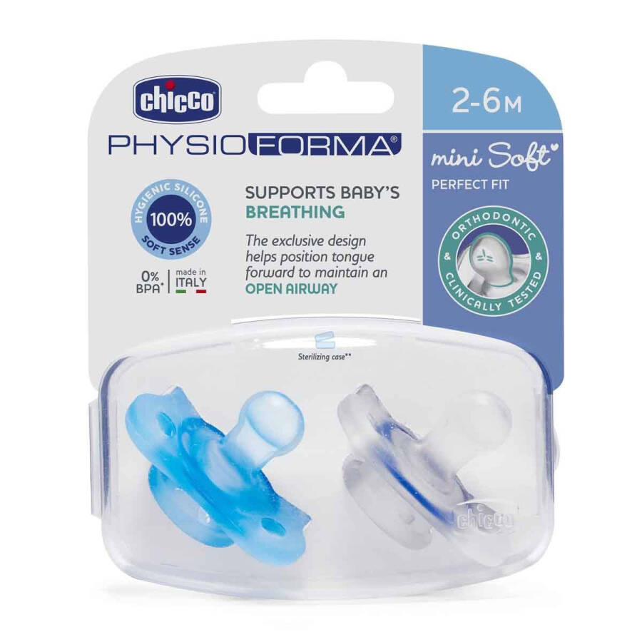 Chicco PhysioForma Mini Soft 2 dona emzik 2-6 oylik o'g'il bolalar uchun - 1