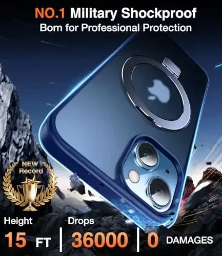 Chicfun 3-in-1 [Magnetic+Kickstand+Ring Holder] Compatible with iPhone 15 Case Stand Ring Holder Compatible with MagSafe, Magnetic Military Shockproof for iPhone 15 Phone Case Kickstand Cover Blue - 5