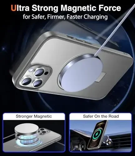 Chicfun 3-in-1 [Magnetic+Kickstand+Ring Holder] for iPhone 12 Pro Max Case Stand Ring Holder Compatible with MagSafe, Military Shockproof Protective Matte iPhone 12 Pro Max Phone Case Kickstand Cover - 4