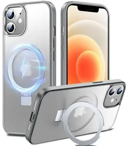 Chicfun 3-in-1 [Magnetic+Kickstand+Ring Holder] for iPhone 12/12 Pro Case Stand Ring Holder Compatible with MagSafe, Military Shockproof Protective iPhone 12/12 Pro Phone Case Kickstand Cover Grey - CHICFUN