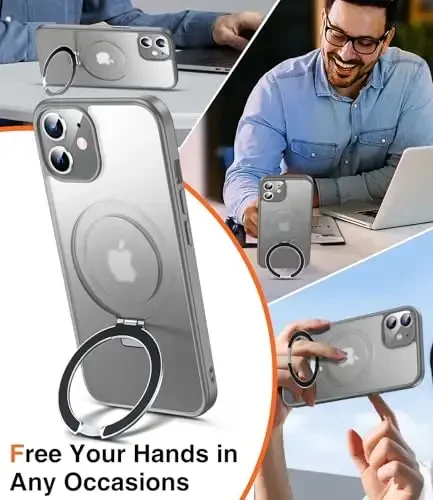 Chicfun 3-in-1 [Magnetic+Kickstand+Ring Holder] for iPhone 12/12 Pro Case Stand Ring Holder Compatible with MagSafe, Military Shockproof Protective iPhone 12/12 Pro Phone Case Kickstand Cover Grey - 2