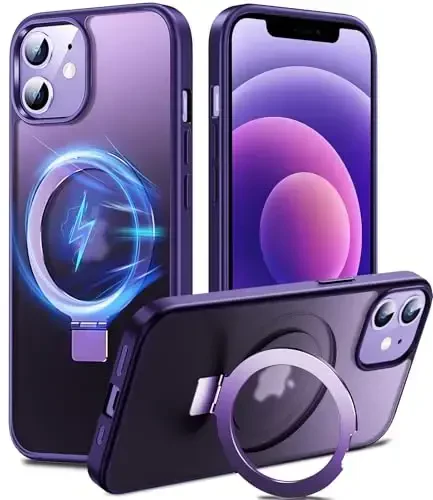Chicfun 3-in-1 [Magnetic+Kickstand+Ring Holder] for iPhone 12/12 Pro Case Stand Ring Holder Compatible with MagSafe, Military Shockproof Protective iPhone 12/12 Pro Phone Case Kickstand Cover Purple - 1
