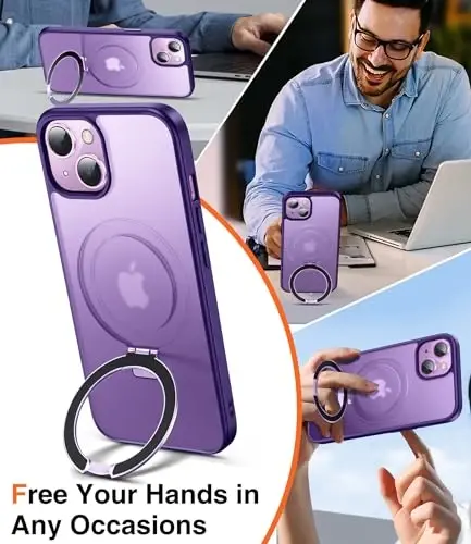 Chicfun 3-in-1 [Magnetic+Kickstand+Ring Holder] for iPhone 13 Case, iPhone 14 Case Compatible with MagSafe, Phone Case iPhone 13/14 with Stand Military Shockproof Protective Magnetic Cover - CHICFUN (1)