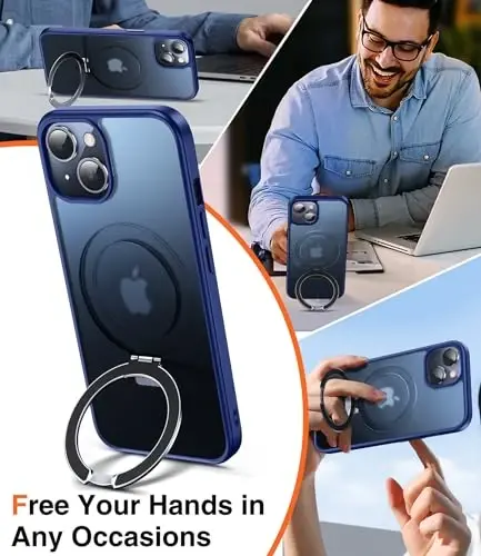 Chicfun 3-in-1 [Magnetic+Kickstand+Ring Holder] for iPhone 13 Case, iPhone 14 Case Compatible with MagSafe, Phone Case iPhone 13/14 with Stand Military Shockproof Protective Magnetic Cover Blue - 2