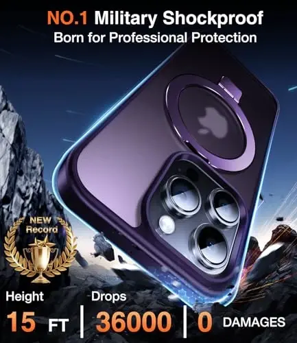 Chicfun 3-in-1 [Magnetic+Kickstand+Ring Holder] for iPhone 14 Pro Case with Magnetic Stand Ring Compatible with MagSafe Phone Case iPhone 14 Pro Military Shockproof Protective Deep Purple - 3