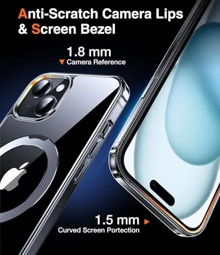 Chicfun 3-in-1 [Magnetic+Kickstand+Ring Holder] for iPhone 15 Case Stand Ring Holder Compatible with MagSafe, Magnetic Military Shockproof Protective iPhone 15 Phone Case Kickstand Cover Clear - 6