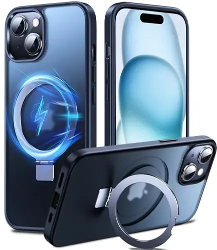 Chicfun 3-in-1 [Magnetic+Kickstand+Ring Holder] for iPhone 15 Plus Case with Stand Ring Holder， Compatible with MagSafe, Military Shockproof Kickstand Phone Case iPhone 15 Plus Cover Blue - CHICFUN