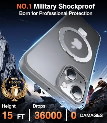 Chicfun 3-in-1 [Magnetic+Kickstand+Ring Holder] for iPhone 15 Plus Case with Stand Ring Holder， Compatible with MagSafe, Military Shockproof Kickstand Phone Case iPhone 15 Plus Cover Grey - 3