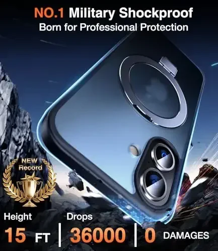 Chicfun 3-in-1 [Magnetic+Kickstand+Ring Holder] for iPhone 16 Case with Stand Ring Holder， Compatible with MagSafe, Military Shockproof Protective Kickstand Phone Case iPhone 16 Cover Black - 3