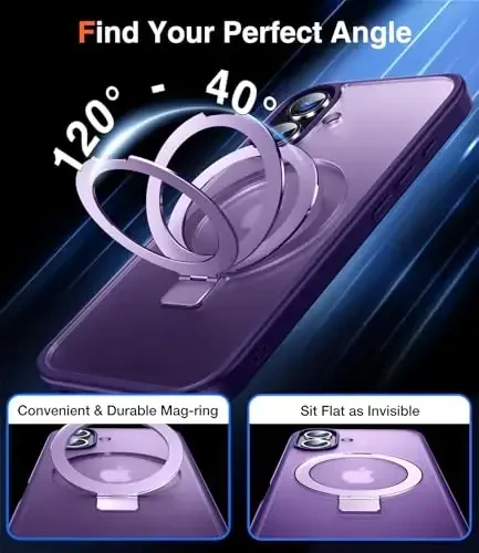 Chicfun 3-in-1 [Magnetic+Kickstand+Ring Holder] for iPhone 16 Case with Stand Ring Holder， Compatible with MagSafe, Military Shockproof Protective Kickstand Phone Case iPhone 16 Cover Purple - 4