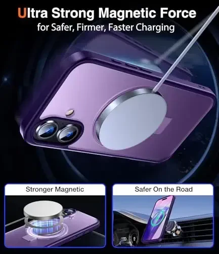 Chicfun 3-in-1 [Magnetic+Kickstand+Ring Holder] for iPhone 16 Case with Stand Ring Holder， Compatible with MagSafe, Military Shockproof Protective Kickstand Phone Case iPhone 16 Cover Purple - 5