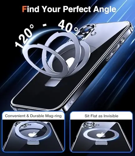 Chicfun 3-in-1 [Magnetic+Kickstand+Ring Holder] for iPhone 16 Plus Case with Stand Ring Holder， Compatible with MagSafe, Military Shockproof Kickstand Phone Case iPhone 16 Plus Cover Clear - 5