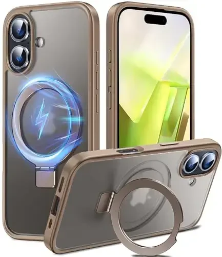 Chicfun 3-in-1 [Magnetic+Kickstand+Ring Holder] for iPhone 16 Plus Case with Stand Ring Holder,Compatible with MagSafe, Military Shockproof Kickstand Case iPhone 16 Plus Desert Titanium 