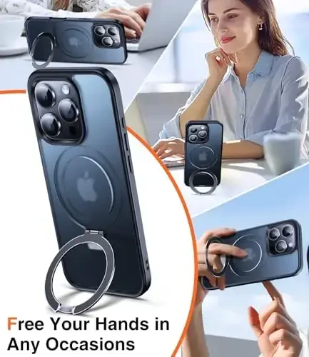 Chicfun 3-in-1 [Magnetic+Kickstand+Ring Holder] for iPhone 16 Pro Case with Stand Ring Holder， Compatible with MagSafe, Military Shockproof Kickstand Phone Case iPhone 16 Pro Cover Black - 2