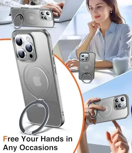 Chicfun 3-in-1 [Magnetic+Kickstand+Ring Holder] for iPhone 16 Pro Case with Stand Ring Holder， Compatible with MagSafe, Military Shockproof Kickstand Phone Case iPhone 16 Pro Cover Grey - 2