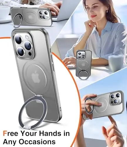 Chicfun 3-in-1 [Magnetic+Kickstand+Ring Holder] for iPhone 16 Pro Max Case Stand Ring Holder Compatible with MagSafe, Military Shockproof iPhone 16 Pro Max Phone Case Kickstand Cover Grey - 2