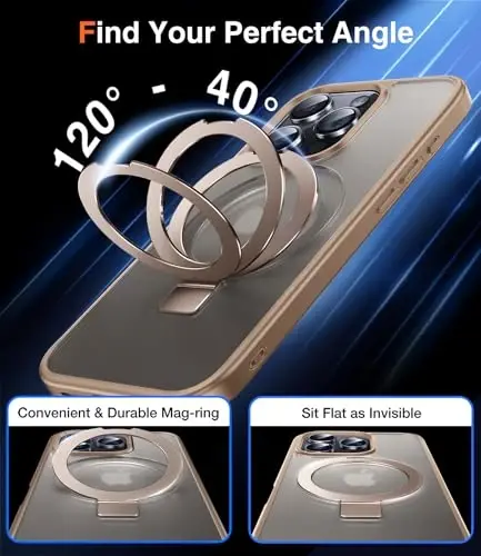 Chicfun 3-in-1 [Magnetic+Kickstand+Ring Holder] for iPhone 16 Pro Max Case with Stand Ring Holder,Compatible with MagSafe, Military Shockproof Kickstand Case 16 Pro Max Desert Titanium - 5