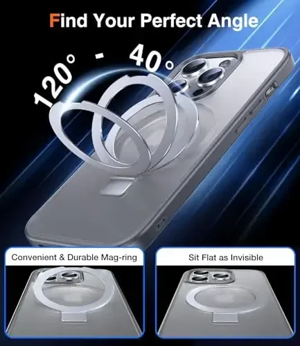 Chicfun 3-in-1 [Magnetic+Kickstand+Ring Holder] iPhone 13 Pro Case uchun MagSafe bilan mos, iPhone 13 Pro telefon g'ilofi stend bilan Harbiy zarbaga chidamli himoya Magnitli mat qattiq qopqoq - 5
