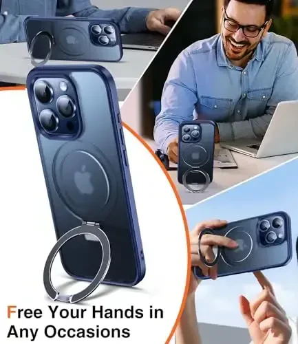 Chicfun 3-in-1 [Magnetic+Kickstand+Ring Holder] iPhone 15 Pro Max uchun G'ilof MagSafe bilan mos keladigan stend halqasi, harbiy zarbga chidamli himoya mat iPhone 15 Pro Max telefon g'ilofining qopqog'i - Modazone (1)