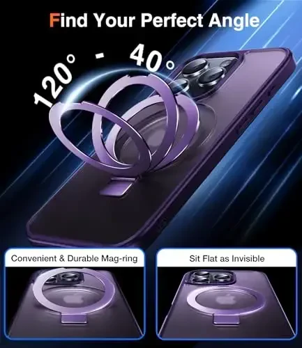 Chicfun 3-in-1 [Magnit + Kickstand + Ring Holder] iPhone 16 Pro uchun G'ilof, MagSafe bilan mos, Harbiy zarbaga chidamli Kickstand Telefon G'ilofi iPhone 16 Pro Qopqog'i Binafsha - 4