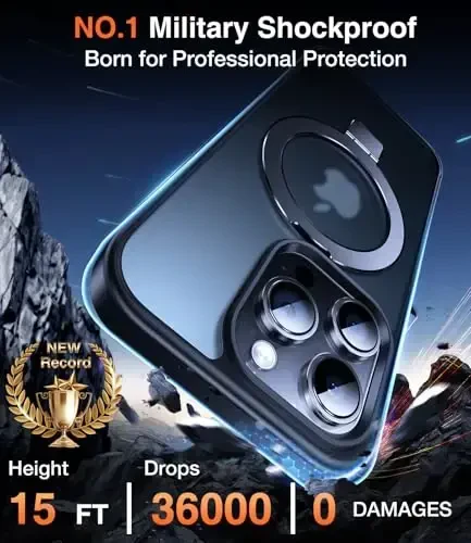 Chicfun 3-in-1 [Magnetic+Kickstand+Ring Holder] for iPhone 16 Pro Case with Stand Ring Holder， Compatible with MagSafe, Military Shockproof Kickstand Phone Case iPhone 16 Pro Cover Black - 3