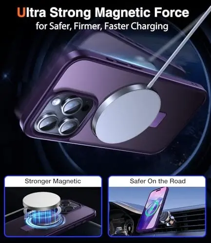 Chicfun 3-in-1 [Magnit + Oyoq tirgak + Uzuk ushlagich] iPhone 16 Pro Max uchun MagSafe bilan mos keladigan, harbiy zarbaga chidamli iPhone 16 Pro Max telefon qutisi, oyoq tirgakli qopqoq, binafsha - 5