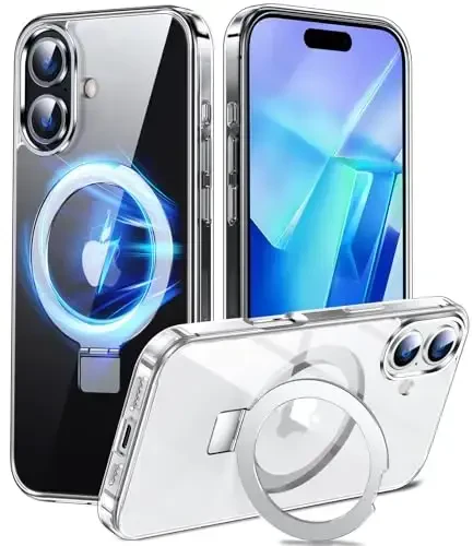 Chicfun 3-in-1 [Magnit + Tayanch + Halqa Uskagichi] iPhone 16 Plus uchun G'ilof Tayanch Halqa Uskagichi bilan, MagSafe bilan mos, Harbiy Zarba o'tkazmaydigan Tayanch Telefon G'ilofi iPhone 16 Plus Qopqog'i Shaffof 