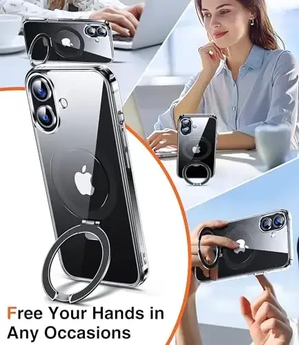Chicfun 3-in-1 [Magnit + Tayanch + Halqa Uskagichi] iPhone 16 Plus uchun G'ilof Tayanch Halqa Uskagichi bilan, MagSafe bilan mos, Harbiy Zarba o'tkazmaydigan Tayanch Telefon G'ilofi iPhone 16 Plus Qopqog'i Shaffof - 2