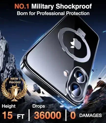 Chicfun 3-in-1 [Magnit + Tayanch + Halqa Uskagichi] iPhone 16 Plus uchun G'ilof Tayanch Halqa Uskagichi bilan, MagSafe bilan mos, Harbiy Zarba o'tkazmaydigan Tayanch Telefon G'ilofi iPhone 16 Plus Qopqog'i Shaffof - 3