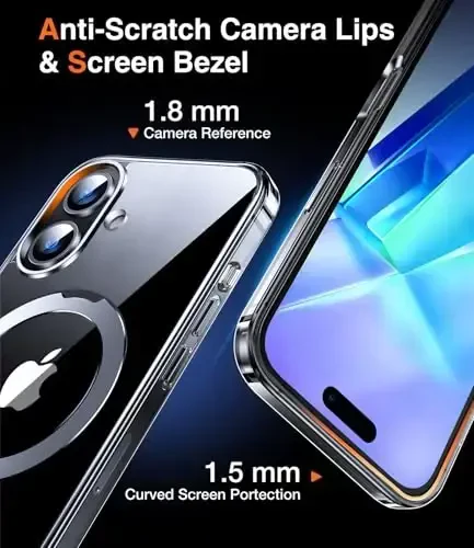 Chicfun 3-in-1 [Magnit + Tayanch + Halqa Uskagichi] iPhone 16 Plus uchun G'ilof Tayanch Halqa Uskagichi bilan, MagSafe bilan mos, Harbiy Zarba o'tkazmaydigan Tayanch Telefon G'ilofi iPhone 16 Plus Qopqog'i Shaffof - 6